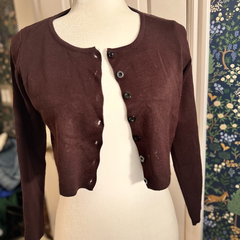 Dark Brown Knit Cardigan Sweater​